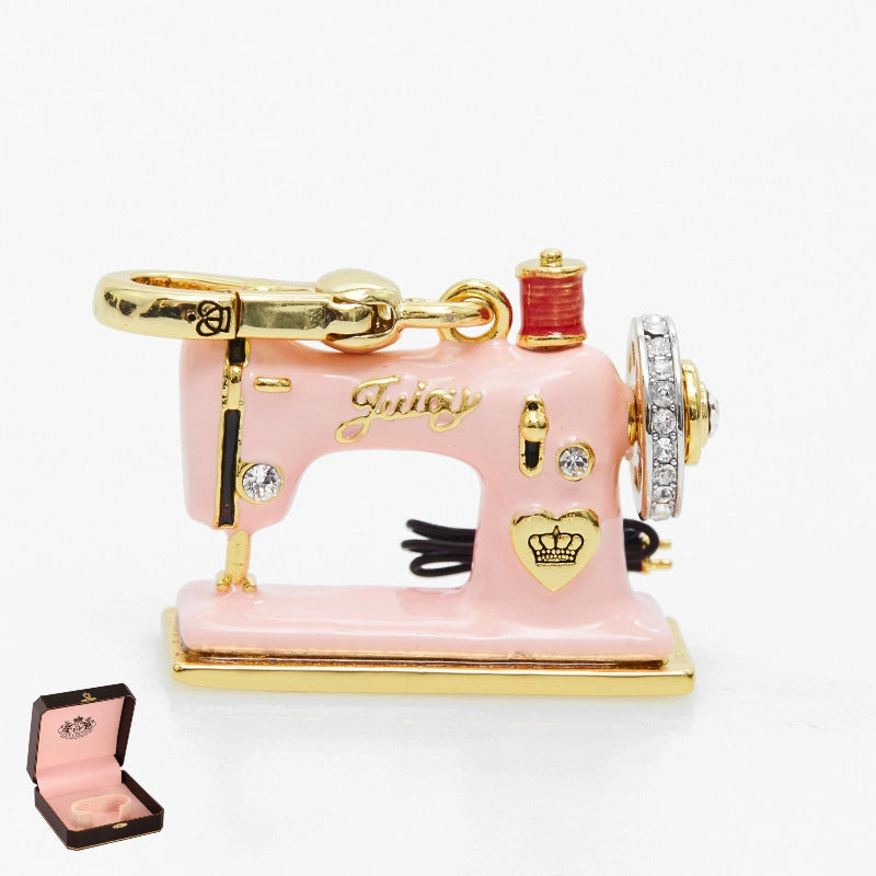 Enamel Three Dimensional Butterfly Knot Pink Sewing Machine Pendant Necklace