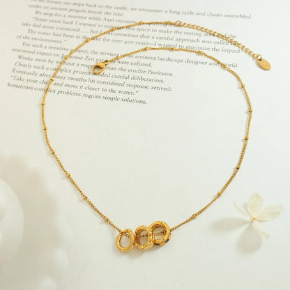 Fashion OL Titanium Steel Pendant Inlaid with Zircon Accessories Versatile Three Ring Buckle Necklace for Women
